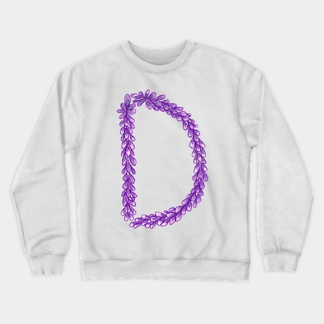 Lavender Letter D Hand Drawn in Watercolor and Ink Crewneck Sweatshirt by EndlessDoodles